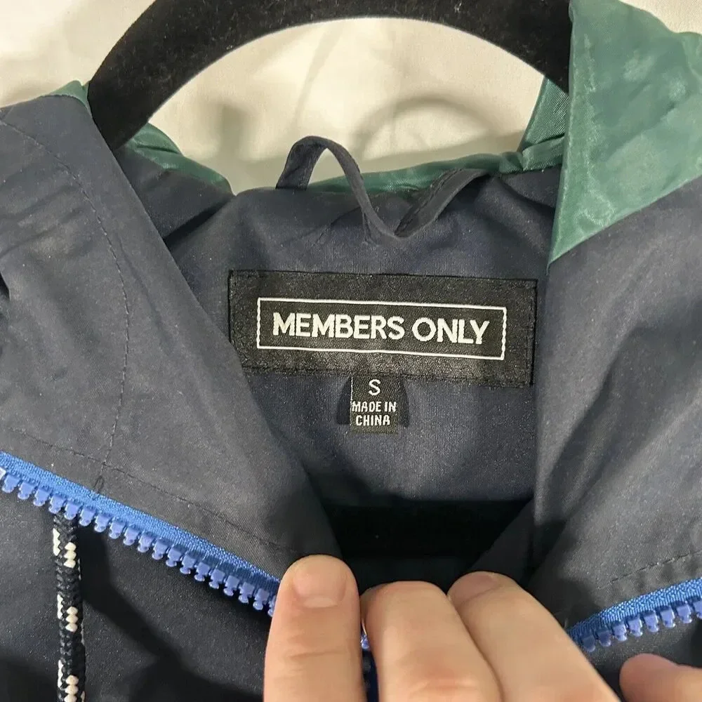Members Only Jacket Men's Small Blue Green Hooded Pockets 1/4 Zip Pullover